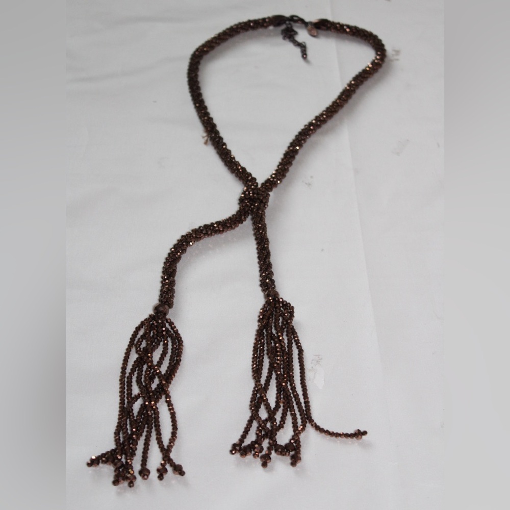 Chico’s Brown Bronze Seed Bead Tassel Necklace